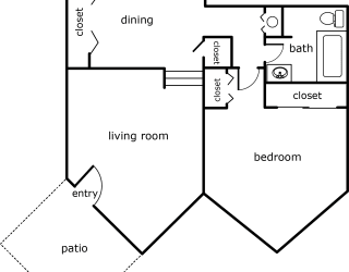 a floor plan of a house with a bedroom and a living room