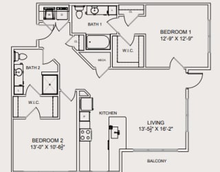 2 Bed 2 Bath Floor Plan at Wesmont, Indianapolis, Indiana