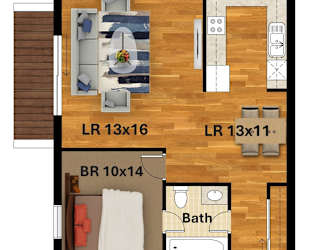 A floor plan of a house with a laundry room, bathroom, and living room.
