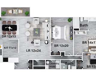 A floor plan of a house with labeled rooms and dimensions.