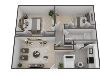 a 3d floor plan of a one bedroom apartment