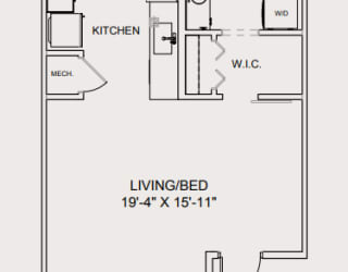 Studio Floor Plan at Wesmont, Indianapolis, Indiana