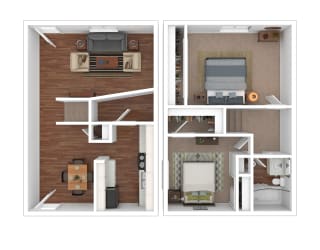 2 Bed 1 Bath Floor Plan at Townhomes at 28th, Columbus, IN, 47201
