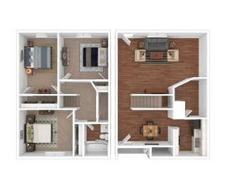 3 Bedroom Floor Plan at Townhomes at 28th, Columbus, 47201
