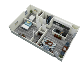 Floor Plan Two Bedroom One Bath Apartment (with W/D Hookup)