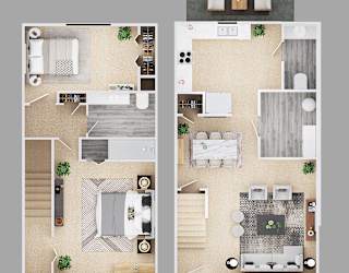 2-bedroom townhouse floor plan.