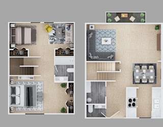 2-bedroom townhouse floor plan.