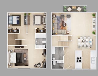 3-bedroom townhouse floor plan.