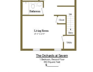 1 bedroom 1 bathroom floor plan at The Orchards at Severn Townhomes*, Maryland