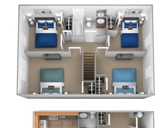 a floor plan of a two bedroom apartment with two bathrooms and a balcony at The Orchards at Severn Townhomes*, Maryland, 21144