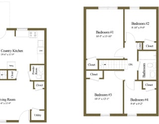 4 bedroom 1.5 bathroom floor plan at The Orchards at Severn Townhomes*, Severn