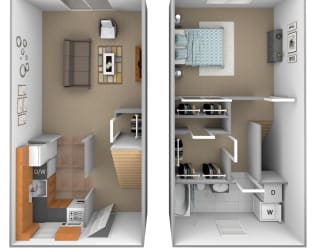 1 bedroom 1 bathroom Ashland floor plan at Seven Oaks Townhomes in
