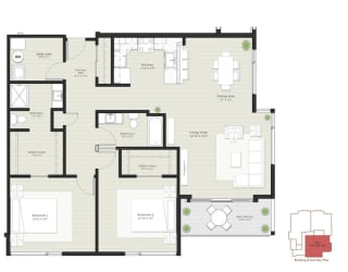 a floor plan of a house with bedrooms and a terrace