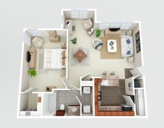 a bedroom floor plan with a bathroom and a living room