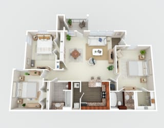 3d floor plan of a 1 bedroom apartment