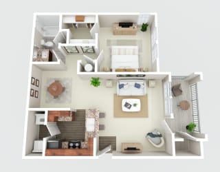a 3d drawing of a house with a bedroom and a living room