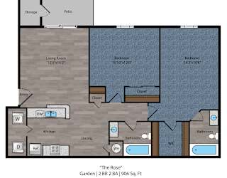 The Rose - 2 Bed 2 Bath Floor Plan at Bayside Apartment Homes, Hilliard