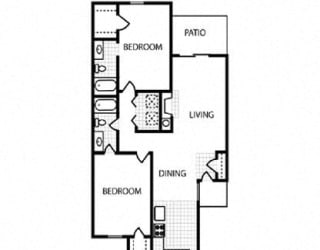 2 bed 2 bath floor plan at Overton Park Apartments, Dallas, Texas