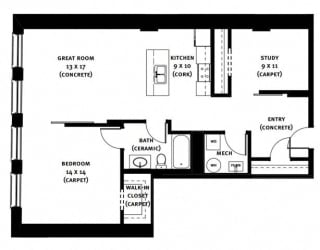 401 Floor Plan at Market Square Place, Pennsylvania