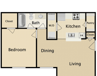 A3 Floor Plan at Villas of Sorrento Apartments, Dallas, Texas