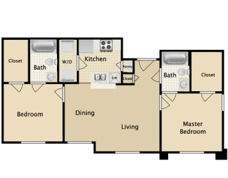 B1 Floor Plan at Villas of Sorrento Apartments, Texas, 75241