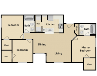 C1 Floor Plan at Villas of Sorrento Apartments, Dallas, TX