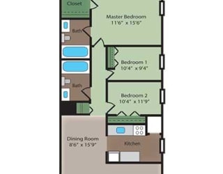 Ash Floor Plan at Ridgewood Club Apartments, Virginia Beach, VA, 23452