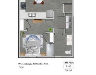 Floor Plan 1 Bedroom Townhome/Flat