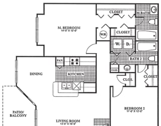 Floor Plan B2 at Poplar Place Apartments in Carrboro, North Carolina, NC