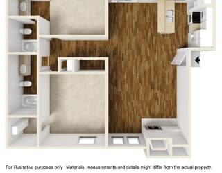 3D Unfurnished B2 floor plan, 2bed, 2bath, 944sqft. Montfort Crossing apartments in Dallas, TX