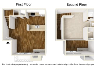 Montfort Crossing Apartments A3 floor plan, 3D Unfurnished, 1bed, 1bath and 688 sqft. Dallas, TX