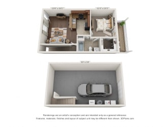 Floor Plan 1 Bedroom with Drive Under Garage (Phase 3)