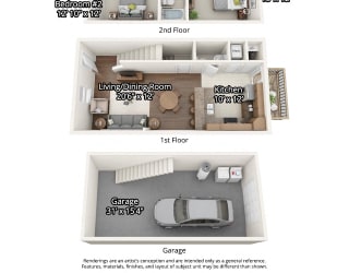 2 bedroom floorplan with garage