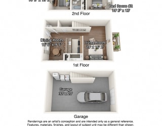 floorplan of 3 bedroom units with garages