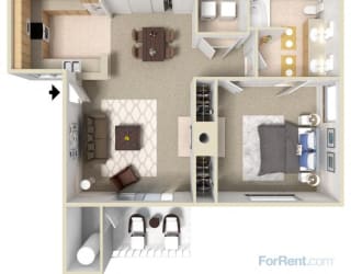 PLAN A 1 bed 1 bath floor plan at Milan Apartment Townhomes, Las Vegas, NV, 89183