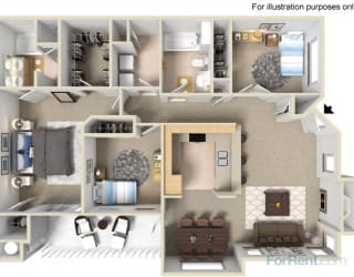 PLAN D 3 bedroom 2 bathroom Floor plan at Milan Apartment Townhomes, Las Vegas, NV