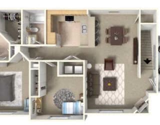 2 bedroom 2 bathroom Floor plan A at Milan Apartment Townhomes, Las Vegas, NV