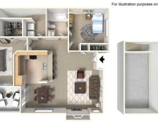 PLAN C + 1 Car Garage 2 bedroom 2 bathroom Floor plan at Milan Apartment Townhomes, Las Vegas, 89183