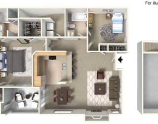 PLAN C + 2 Car Garage 2 bedroom 2 bathroom Floor plan at Milan Apartment Townhomes, Las Vegas, Nevada