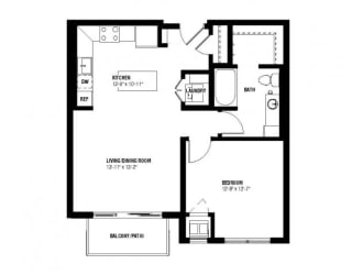 Gleam Floor Plan (1 beds, 1 baths, 660-691 sq.ft, rent $1,565-$1,625/month)
