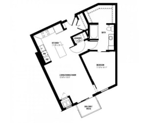 Julius Floor Plan (1 beds, 1 baths, 665-686 sq.ft, rent $1,530-$1,590/month)
