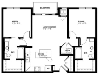 Marquee Floor Plan (2 beds, 2 baths, 1004-1058 sq.ft, rent $2,040-$2,110/month)