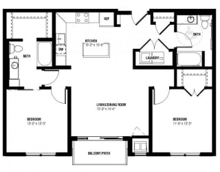 Neo Floor Plan (2 beds, 2 baths, 1056 sq.ft, rent $2,045/month)