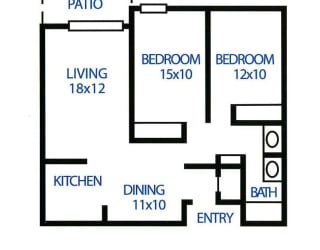 Floor Plan Two Bedroom, One Bath