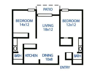 Floor Plan Two Bedroom, Two Bath