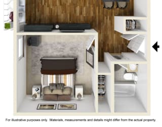 1 bedroom 1 bathroom Floor plan at Waterstone at Metro, Los Angeles, CA, 90034