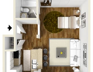 Studio 1 bathroom floor plan A at Waterstone at Metro, Los Angeles, California