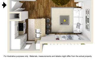 Studio 1 bathroom floor plan at Waterstone at Metro, Los Angeles