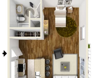 Studio 1 bathroom floor plan B at Waterstone at Metro, Los Angeles, California