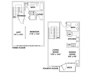 Floor Plan A2 - 1 Bedroom - Loft Townhome